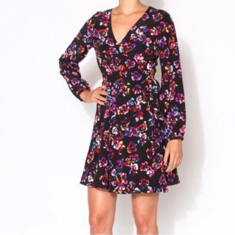 Yumi Kim 100% Silk Abstract Floral Wrap Dress Dark Romantic Date Night Sultry